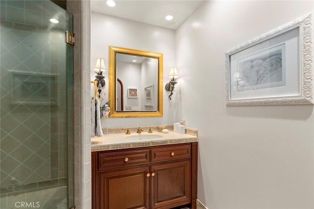 1811 N Flower St, Santa Ana, CA 92706 - bathroom with vanity, a stall shower, and recessed lighting