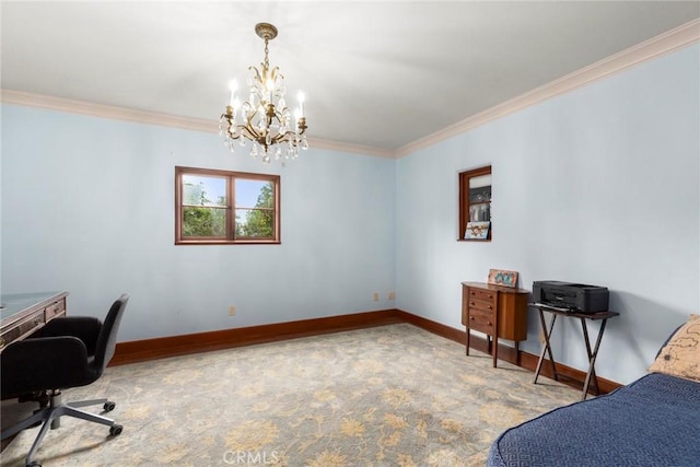 1811 N Flower St, Santa Ana, CA 92706 - bedroom featuring crown molding, a chandelier, and a desk