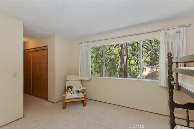325 Brentwood, Lake Arrowhead, CA 92352 - living area with healthy amount of natural light, carpet floors, and a textured ceiling