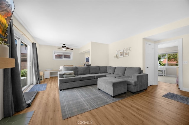 1051 Russell St, La Habra, CA 90631 - living room featuring wood finished floors and ceiling fan
