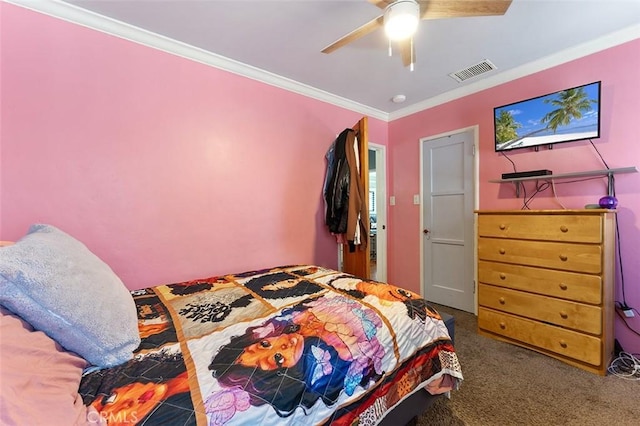 2118 W 84th St, Los Angeles, CA 90047 - bedroom featuring carpet floors, ornamental molding, and ceiling fan