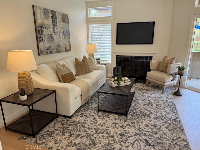 13 Silvertide Dr, Dana Point, CA 92629 - living room with a fireplace, healthy amount of natural light, and wood finished floors