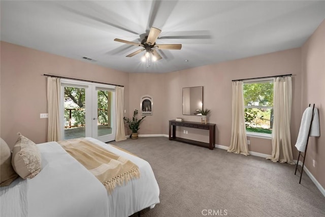 7105 Rayar Rd, Atascadero, CA 93422 - bedroom with access to outside, carpet flooring, french doors, and a ceiling fan