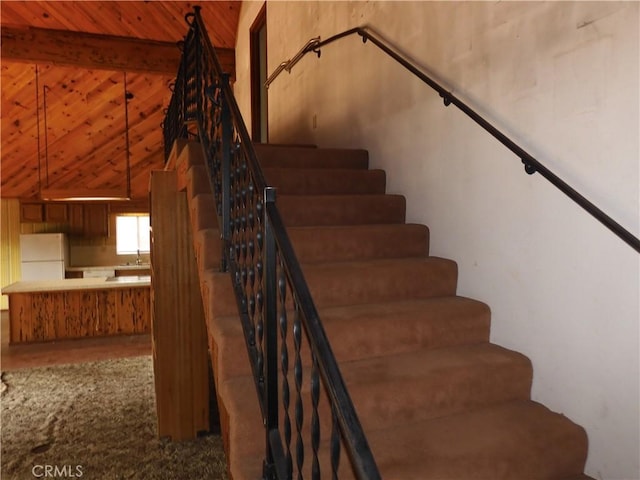 17216 Cedar Way, Clearlake Oaks, CA 95423 - stairs with wood finished floors and beam ceiling