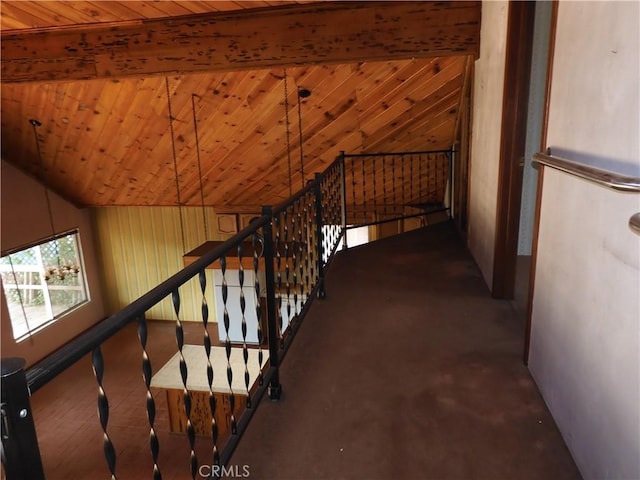 17216 Cedar Way, Clearlake Oaks, CA 95423 - hallway with an upstairs landing and wooden ceiling