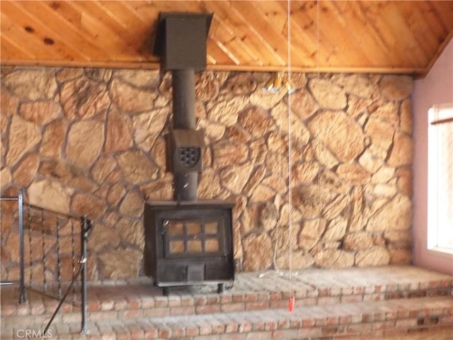 17216 Cedar Way, Clearlake Oaks, CA 95423 - detailed view of a wood stove and wooden ceiling