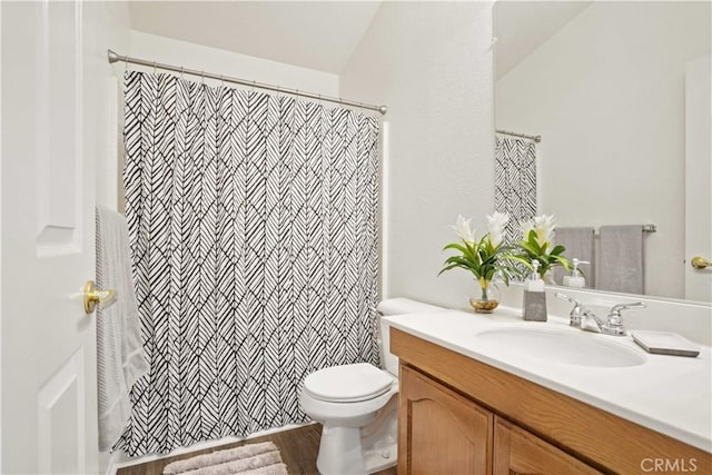20128 Shadow Island Dr, Canyon Country, CA 91351 - full bath with vanity, a shower with curtain, and wood finished floors