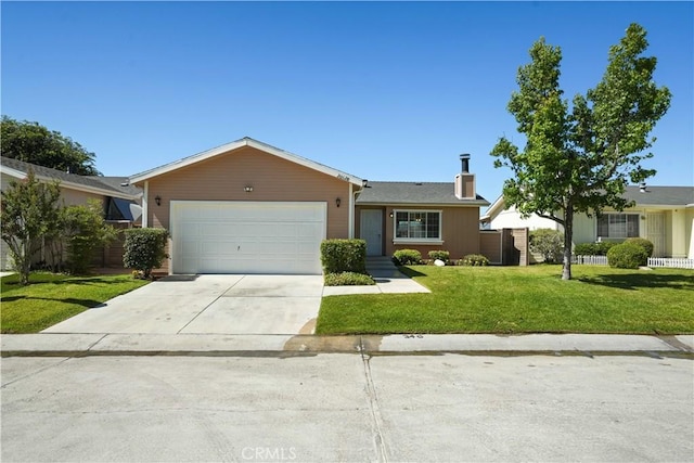 20128 Shadow Island Dr, Canyon Country, CA 91351 - single story home featuring a garage, a front yard, concrete driveway, and a chimney