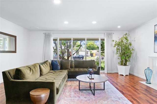 2117 N Westwood Ave, Santa Ana, CA 92706 - living area with wood finished floors, recessed lighting, and crown molding