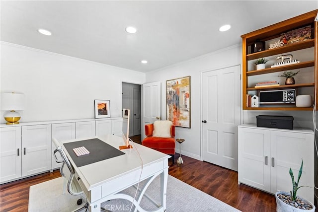 2117 N Westwood Ave, Santa Ana, CA 92706 - office space featuring crown molding, dark wood-style floors, and recessed lighting