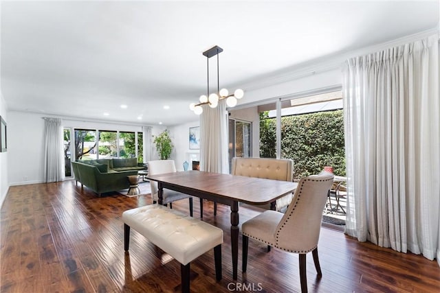 2117 N Westwood Ave, Santa Ana, CA 92706 - dining area featuring healthy amount of natural light, hardwood / wood-style floors, recessed lighting, and a chandelier