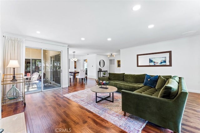 2117 N Westwood Ave, Santa Ana, CA 92706 - living area featuring wood finished floors, crown molding, and recessed lighting