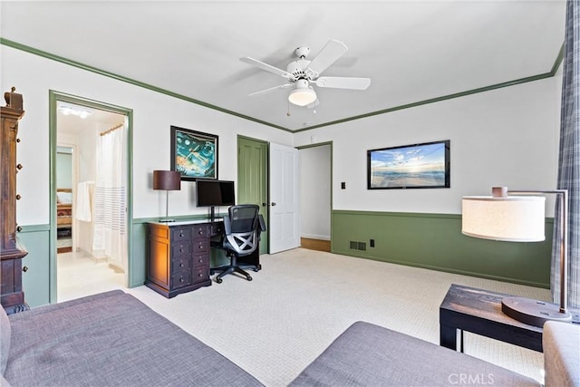 2117 N Westwood Ave, Santa Ana, CA 92706 - office with carpet, ceiling fan, and ornamental molding