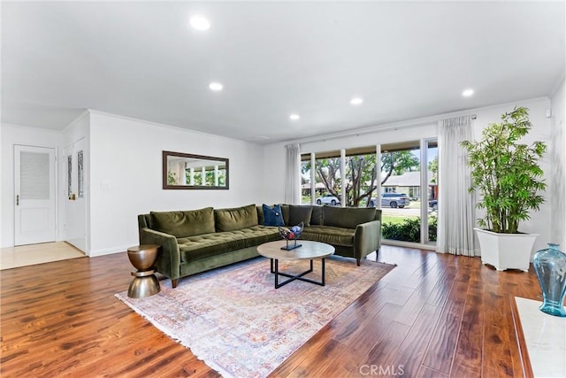 2117 N Westwood Ave, Santa Ana, CA 92706 - living area with wood finished floors, recessed lighting, and crown molding