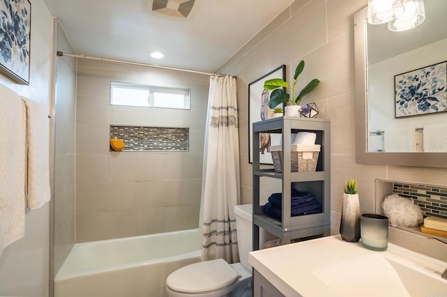 3721 Chamoune Ave, San Diego, CA 92105 - full bathroom with vanity, shower / tub combo, and recessed lighting