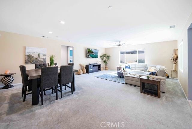 30106 Stargazer Way, Menifee, CA 92584 - living area featuring carpet, ceiling fan, and recessed lighting