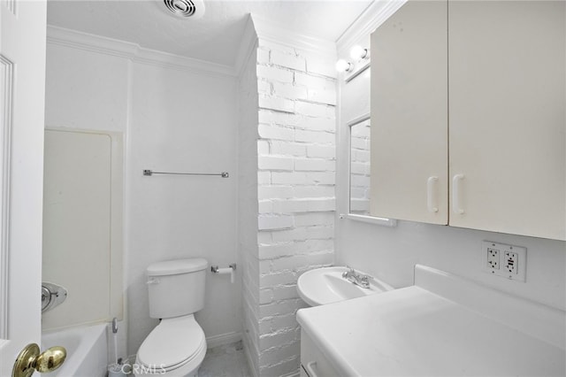 11903 Oertly Cir, Garden Grove, CA 92840 - full bath featuring ornamental molding, brick wall, and  shower combination