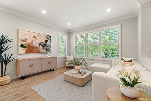 111 Thornhurst, Irvine, CA 92620 - living area with ornamental molding, light wood-type flooring, and recessed lighting