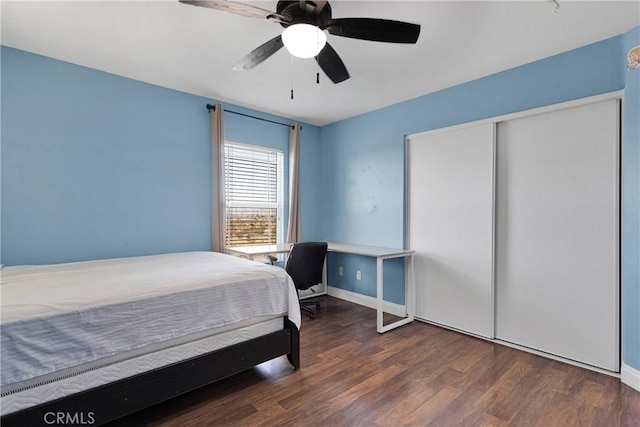 13695 Mesa Linda Ave, Victorville, CA 92392 - bedroom with wood finished floors, ceiling fan, and a closet