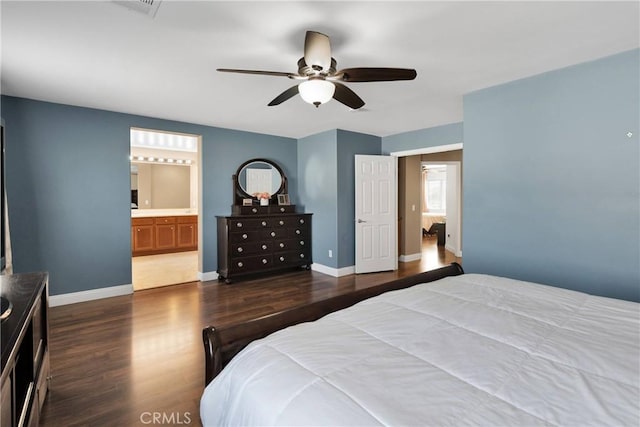 13695 Mesa Linda Ave, Victorville, CA 92392 - bedroom featuring dark wood-type flooring, ensuite bathroom, and ceiling fan