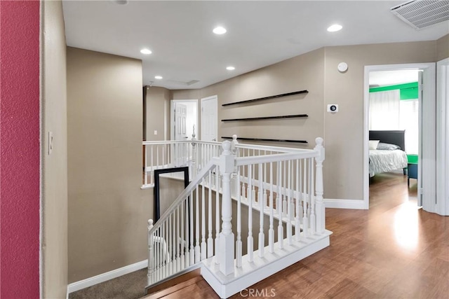 13695 Mesa Linda Ave, Victorville, CA 92392 - corridor featuring an upstairs landing, wood finished floors, and recessed lighting