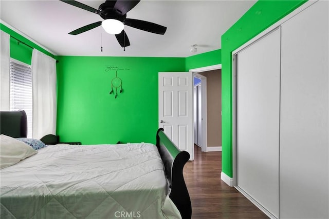 13695 Mesa Linda Ave, Victorville, CA 92392 - bedroom with wood finished floors, ceiling fan, and a closet