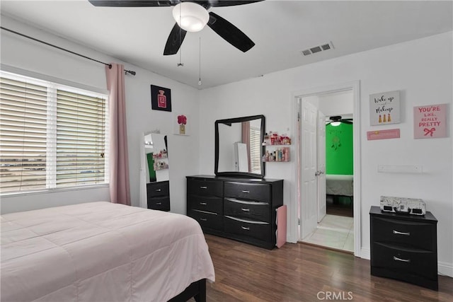 13695 Mesa Linda Ave, Victorville, CA 92392 - bedroom with dark wood-style floors and ceiling fan