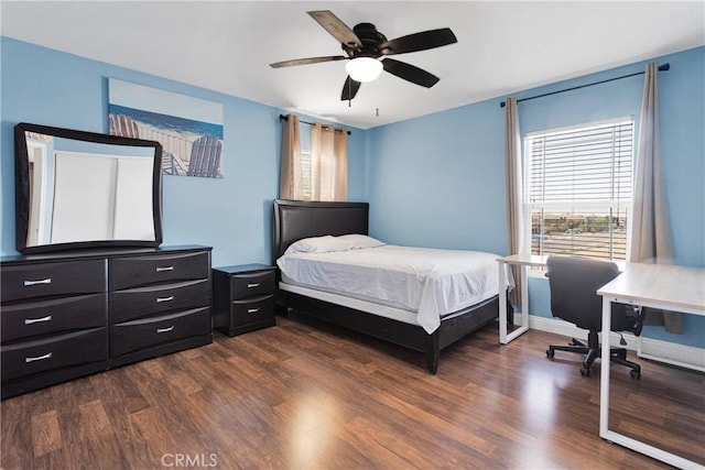 13695 Mesa Linda Ave, Victorville, CA 92392 - bedroom featuring dark wood finished floors, ceiling fan, and a desk