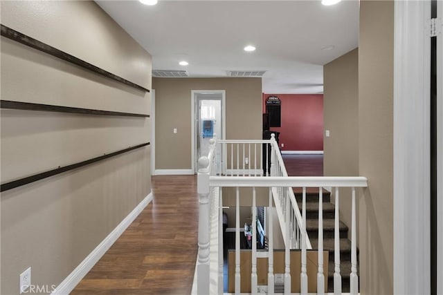 13695 Mesa Linda Ave, Victorville, CA 92392 - hallway featuring wood finished floors, recessed lighting, and an upstairs landing