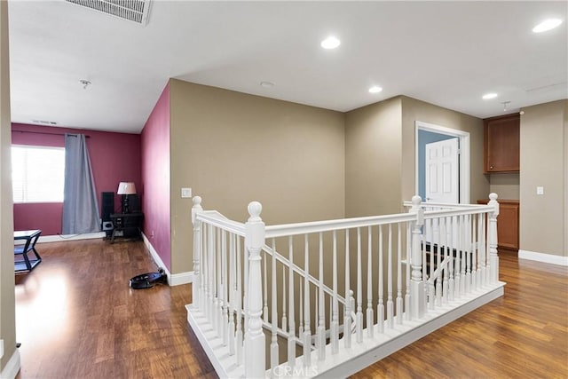 13695 Mesa Linda Ave, Victorville, CA 92392 - corridor featuring an upstairs landing, wood finished floors, and recessed lighting