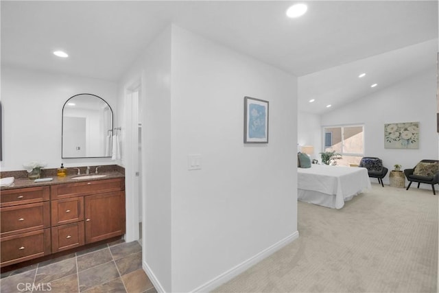 5042 Olympic Dr, Los Alamitos, CA 90720 - corridor with recessed lighting, lofted ceiling, and carpet flooring