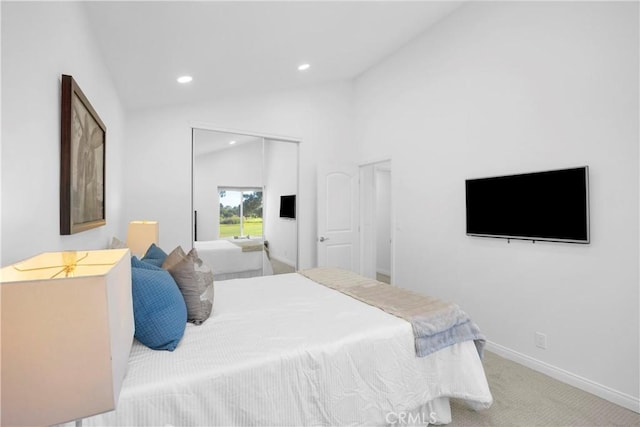 5042 Olympic Dr, Los Alamitos, CA 90720 - bedroom with lofted ceiling, carpet, and recessed lighting