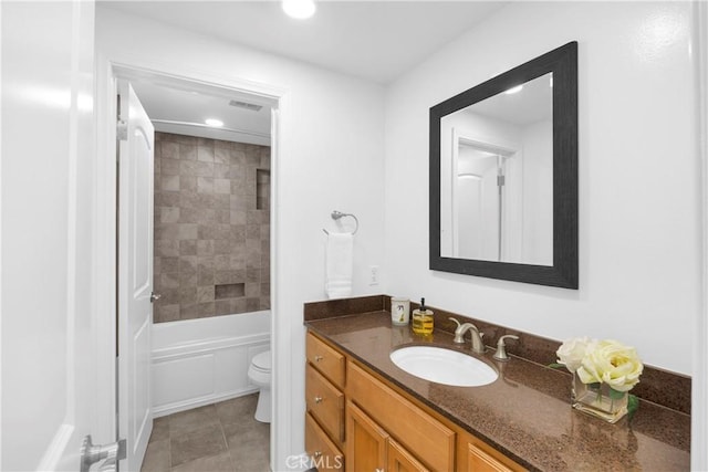 5042 Olympic Dr, Los Alamitos, CA 90720 - bathroom with vanity, recessed lighting, tile patterned flooring, and  shower combination