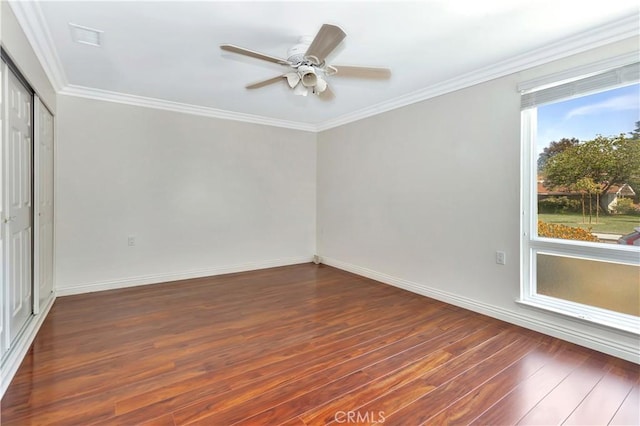 741 Avenida Majorca Unit B, Laguna Woods, CA 92637 - empty room with wood finished floors, a ceiling fan, and crown molding