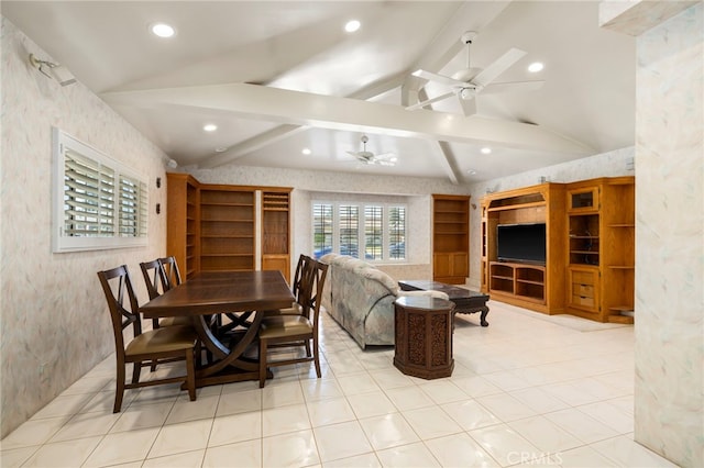 18409 Los Alimos St, Porter Ranch, CA 91326 - dining room with wallpapered walls, a ceiling fan, and recessed lighting