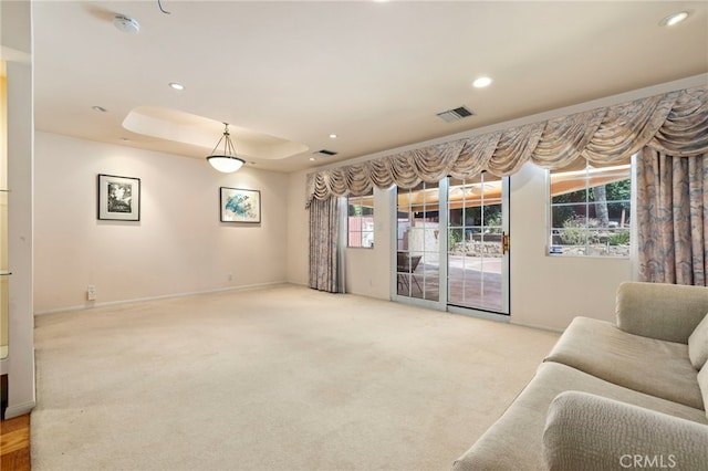 18409 Los Alimos St, Porter Ranch, CA 91326 - carpeted living room featuring recessed lighting and a raised ceiling
