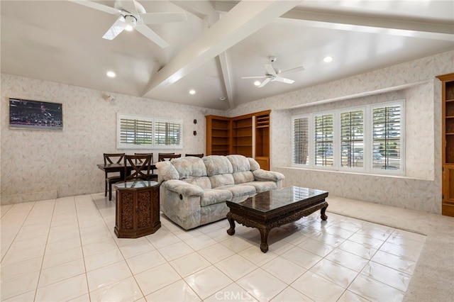 18409 Los Alimos St, Porter Ranch, CA 91326 - living area with ceiling fan, healthy amount of natural light, wallpapered walls, and recessed lighting