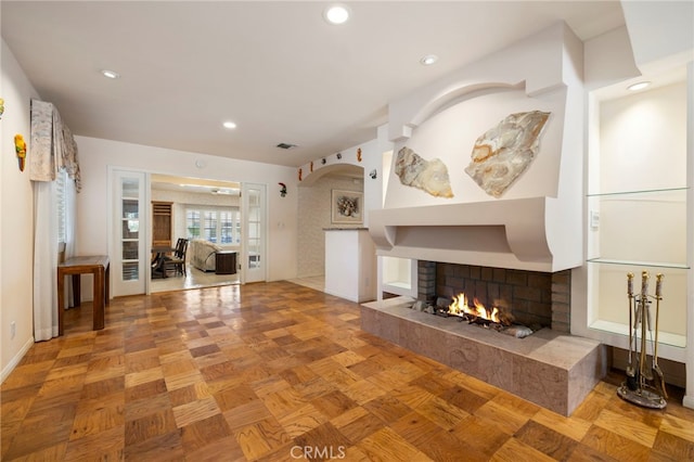 18409 Los Alimos St, Porter Ranch, CA 91326 - unfurnished living room featuring a tile fireplace and recessed lighting