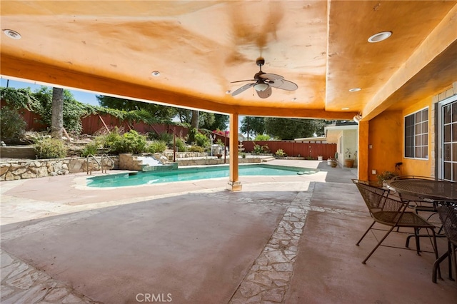18409 Los Alimos St, Porter Ranch, CA 91326 - view of pool with a fenced backyard, a patio area, and ceiling fan