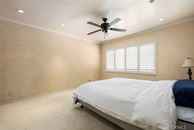 18409 Los Alimos St, Porter Ranch, CA 91326 - bedroom featuring carpet, recessed lighting, a ceiling fan, and ornamental molding