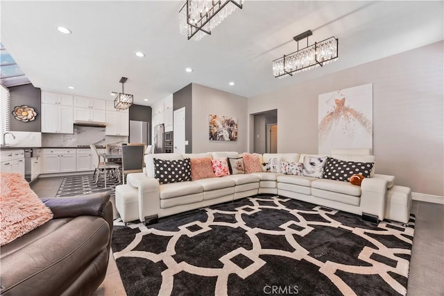 7020 Julie Ln, San Gabriel, CA 91775 - living room featuring a chandelier and recessed lighting