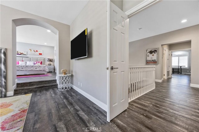 7020 Julie Ln, San Gabriel, CA 91775 - hallway featuring wood finished floors, arched walkways, and recessed lighting