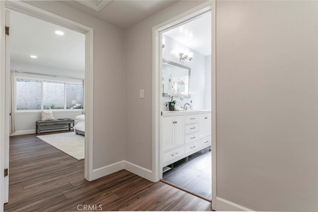 341 Cumberland Rd, Glendale, CA 91202 - hall with dark wood finished floors and recessed lighting