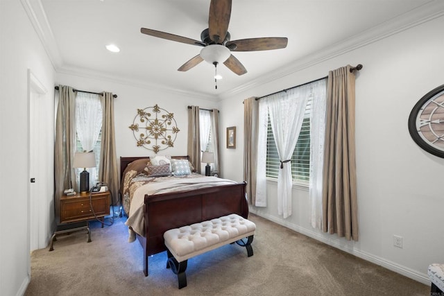 3024 Natureview Ct, Chula Vista, CA 91914 - bedroom featuring carpet flooring, multiple windows, crown molding, a ceiling fan, and recessed lighting