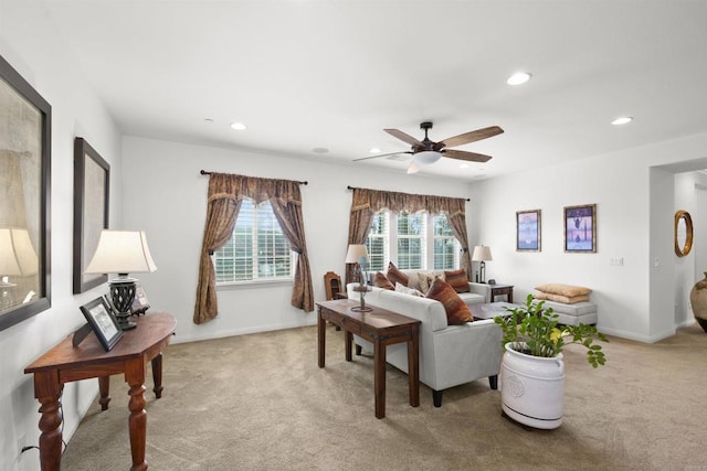3024 Natureview Ct, Chula Vista, CA 91914 - living area with light carpet, recessed lighting, and a ceiling fan