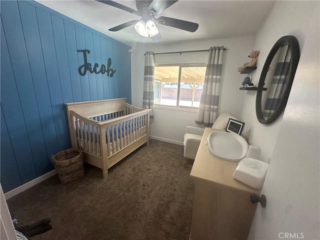1024 W Pine St, West Covina, CA 91790 - carpeted bedroom featuring a nursery area and a ceiling fan