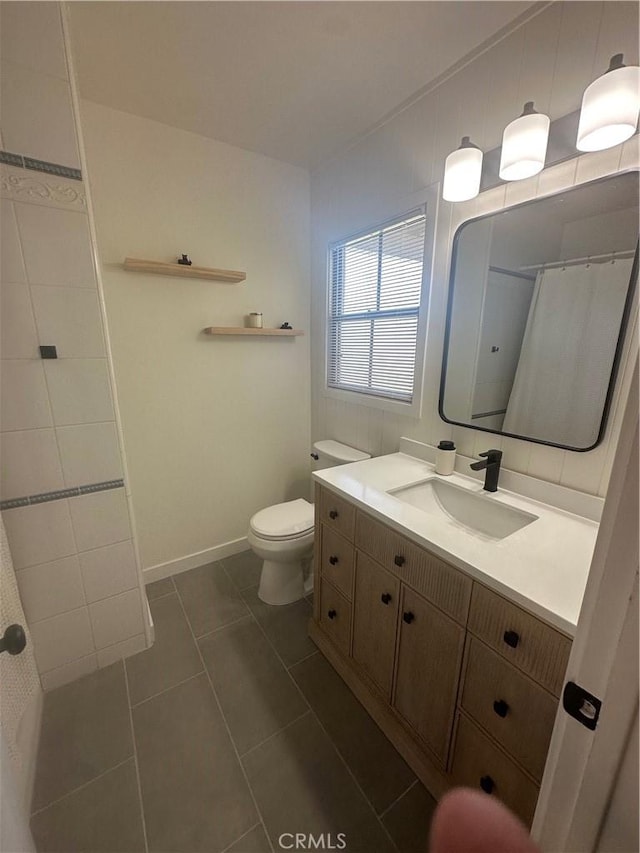1024 W Pine St, West Covina, CA 91790 - bathroom with vanity, a shower with shower curtain, and tile patterned flooring