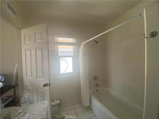 1853 Corte Pulsera, Oceanside, CA 92056 - full bath with tile patterned floors and shower / bath combo with shower curtain