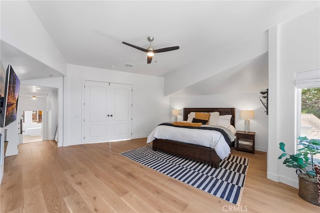 31675 Via Pato, Coto De Caza, CA 92679 - bedroom featuring light wood-style flooring, a closet, and ceiling fan