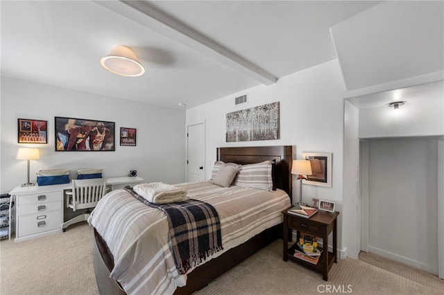 31675 Via Pato, Coto De Caza, CA 92679 - bedroom featuring light carpet and beamed ceiling